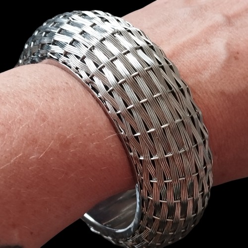 Vintage wide woven wire cuff - vintage,